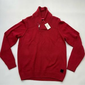 Guess Men’s Cleo Shawl Collar Zip Sweater In Red